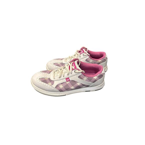 Brunswick bowling shoes white pink purple plaid women’s size 8 lace up - Picture 1 of 7